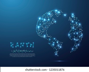 Abstract image of a planet Earth view from space. Vector polygonal Globe in the form of starry sky, consisting of points, lines, and shapes on dark blue backgroud