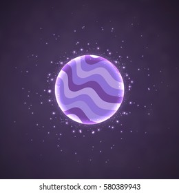 Abstract image of a planet. Multicoloured sphere with sparks. Wavy cartoon planet. Vector illustration