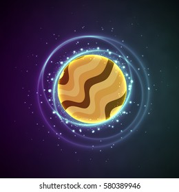 Abstract image of a planet. Multicoloured sphere with sparks. Wavy cartoon planet. Vector illustration