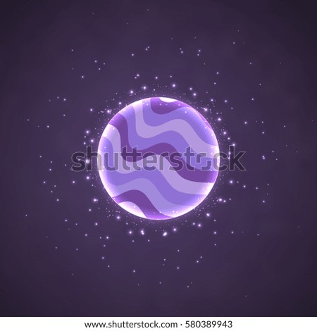 Abstract image of a planet. Multicoloured sphere with sparks. Wavy cartoon planet. Vector illustration