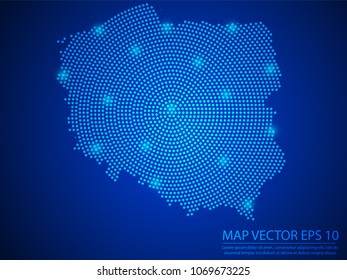 Abstract image Poland map from point blue and glowing stars on Blue background.Vector illustration eps 10.