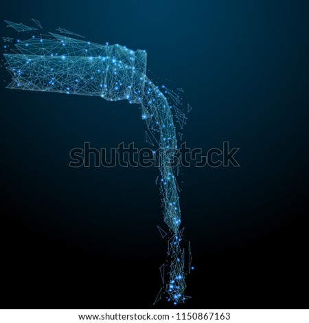 Abstract image of a Pouring from beer bottle in the form of a starry sky or space, consisting of points, lines, and shapes in the form of planets, stars and the universe. Alcohol wireframe