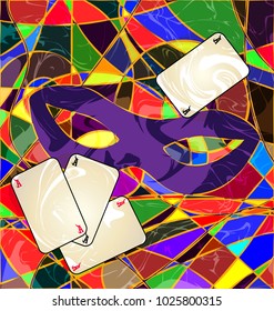 abstract image purple mask and cards