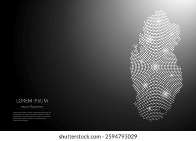 Abstract image Qatar map from point Gray and glowing stars on a dark background. Vector illustration eps 10.