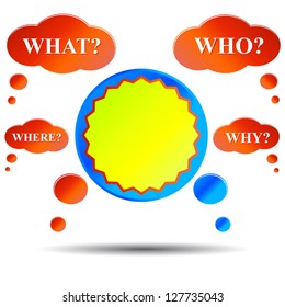 Abstract image of questions and answer on a white background