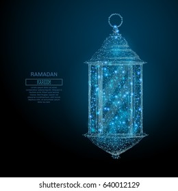 Abstract image of a ramadan lantern in the form of a starry sky or space, consisting of points, lines, and shapes in the form of planets, stars and the universe. Vector Ramadan Kareem concept