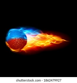 An abstract image of a Red Ball Shot at High Speed with the Magical Power of Blue and Red fire on a Black Background
