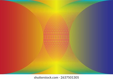 An abstract image with red to blue gradient and a symmetrical line pattern in the middle, forming a dynamic visual effect like a yellow glowing hourglass