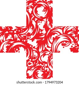 Abstract image of a red cross with a pattern