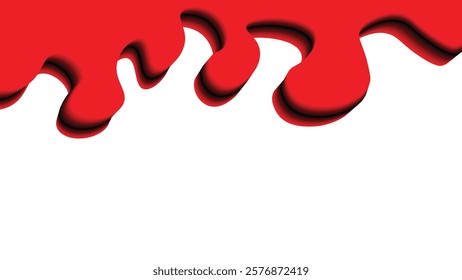 Abstract image of red paint dripping downward against a clean white background, creating a bold contrast. The droplets form irregular shapes, adding a dynamic and artistic visual appeal.