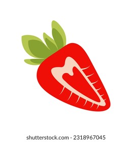 Image abstraite de fraise rouge avec lettrage dans les tons branchés. Sticker. Icône. Isoler. Image vectorielle. EPS. Bon pour le pointeur, l'affiche, la bannière, les brochures ou les cartes, le prix, l'étiquette ou l'emballage, le web ou le fond d'écran