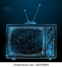 Abstract image of a retro tv in the form of a starry sky or space, consisting of points, lines, and shapes in the form of planets, stars and the universe. Vector television illustration