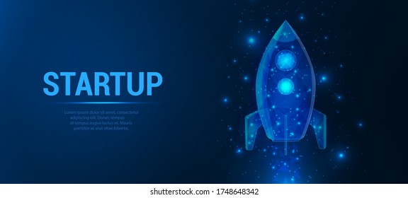 Abstract image of a rocket. Rocket abstract polygonal style. Abstract image of a rocket starry sky or space. Running a business