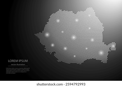 Abstract image Romania map from point Gray and glowing stars on a dark background. Vector illustration eps 10.