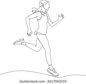 Abstract image of a running athlete girl made with one line. Symbol of energy, strength and movement in a minimalist style. Hand drawn without artificial intelligence