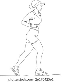 Abstract image of a running athlete girl made with one line. Symbol of energy, strength and movement in a minimalist style. Hand drawn without artificial intelligence
