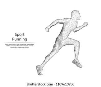Abstract image Running man in the form of lines and contours, consisting of triangles and geometric shapes. Low poly vector background.