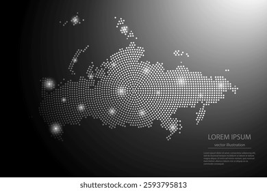 Abstract image Russia map from point Gray and glowing stars on a dark background. Vector illustration eps 10.