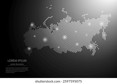 Abstract image Russia map from point Gray and glowing stars on a dark background. Vector illustration eps 10.
