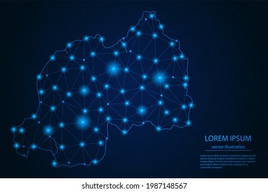 Abstract image Rwanda map - With Blue Glow Dots And Lines On Dark Gradient Background, 3D Mesh Polygon Network Connection, Vector Illustration Eps 10.