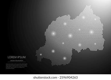 Abstract image Rwanda map from point Gray and glowing stars on a dark background. Vector illustration eps 10.