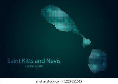 Abstract Image Saint Kitts and Nevis Map From Pixel Emerald Green and Glowing Stars on a Dark Background. Vector illustration Eps 10.