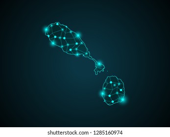 Abstract image Saint Kitts and Nevis map from point blue and glowing stars on a dark background. vector illustration. - Vector

