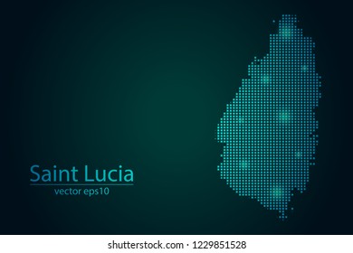Abstract Image Saint Lucia Map From Pixel Emerald Green and Glowing Stars on a Dark Background. Vector illustration Eps 10.