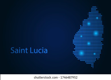 Abstract image Saint Lucia map from pixels blue and glowing stars on a dark background. Vector illustration eps 10.