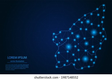 Abstract image San Marino map - With Blue Glow Dots And Lines On Dark Gradient Background, 3D Mesh Polygon Network Connection, Vector Illustration Eps 10.