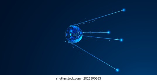 An abstract image of a satellite in the form of a starry sky or space consisting of points, lines and shapes in the form of planets, stars and the Universe. Vector illustration.