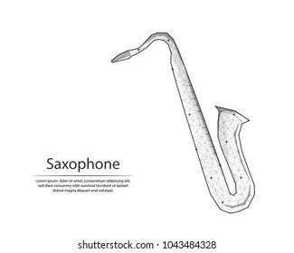 Abstract image saxophone in the form of lines and dots, consisting of triangles and geometric shapes. Low poly vector background. Vector illustration