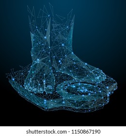 Abstract image of a Scales with feet and ankles in the form of a starry sky or space, consisting of points, lines, and shapes in the form of planets, stars and the universe. Vector wireframe concept