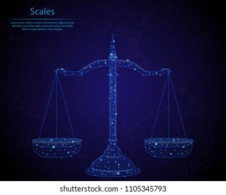 Abstract image of a Scales in the form of a starry sky or space, consisting of points, lines, and shapes in the form of planets, stars and the universe. Low poly vector background.