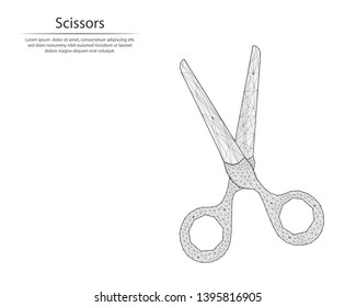 Abstract image scissors in the form of lines and dots, consisting of triangles and geometric shapes. Low poly vector background.