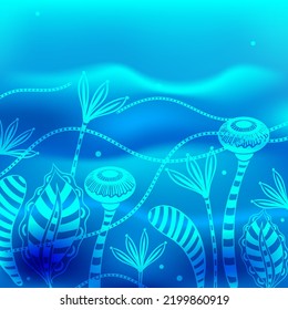 imagen abstracta con efecto marino, plantas abstractas y algas