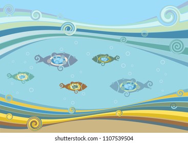 Abstract image of the sea and fish