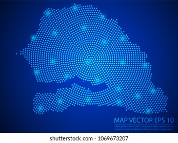 Abstract image Senegal map from point blue and glowing stars on Blue background.Vector illustration eps 10.