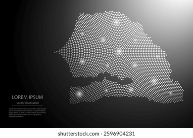Abstract image Senegal map from point Gray and glowing stars on a dark background. Vector illustration eps 10.