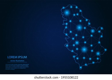 Abstract image Serbia map - With Blue Glow Dots And Lines On Dark Gradient Background, 3D Mesh Polygon Network Connection, Vector Illustration Eps 10.