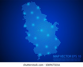 Abstract image Serbia map from point blue and glowing stars on Blue background.Vector illustration eps 10.