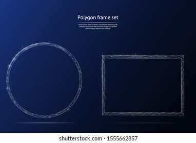 Abstract image set of round and rectangular frame in the form of lines and dots, consisting of triangles and geometric shapes. 3D Low poly vector background.