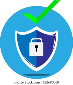 Abstract image of a shield with a castle. Best defense.Flat Vector illustration