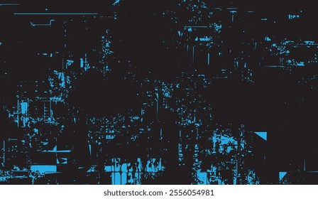 abstract image showcases a digital glitch pattern with intricate cyan and black distortions. It conveys a futuristic and technological aesthetic, perfect for creative projects