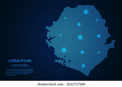 Abstract image Sierra Leone map from point blue and glowing stars on a dark background. vector illustration.