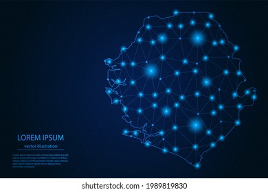 Abstract image Sierra Leone map - With Blue Glow Dots And Lines On Dark Gradient Background, 3D Mesh Polygon Network Connection, Vector Illustration Eps 10.