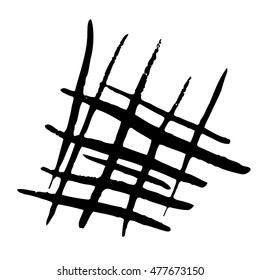 Abstract image of simple black shapes on a white background. Pattern consists of intersecting lines of different lengths and widths.