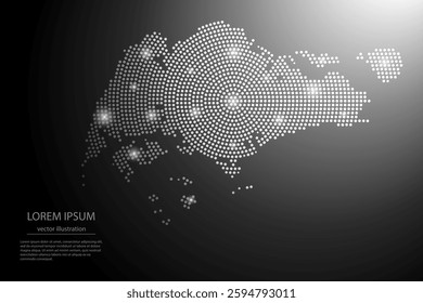 Abstract image Singapore map from point Gray and glowing stars on a dark background. Vector illustration eps 10.