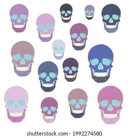 abstract image of skulls in flight in different sizes and colors