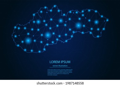 Abstract image Slovakia map - With Blue Glow Dots And Lines On Dark Gradient Background, 3D Mesh Polygon Network Connection, Vector Illustration Eps 10.